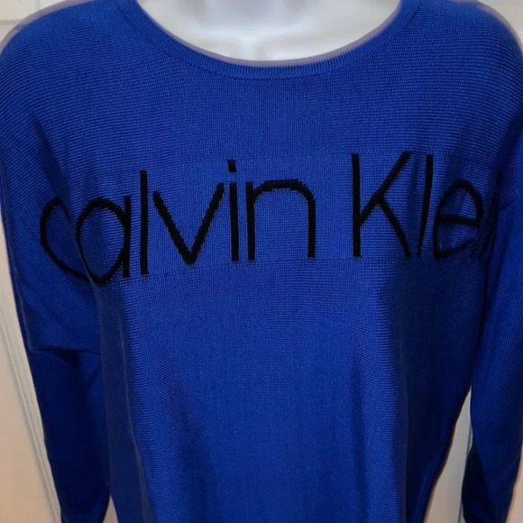 Calvin Klein blue logo unisex knit crew neck sweater Sz XS - Picture 5 of 11